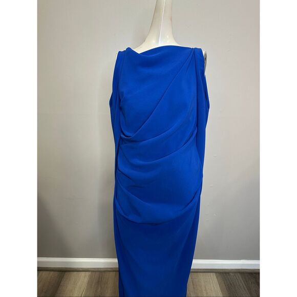 Talbot Runhof Floral Lace & Cady Cold-Shoulder Gown in Royal US10 $2450 - Picture 5 of 12